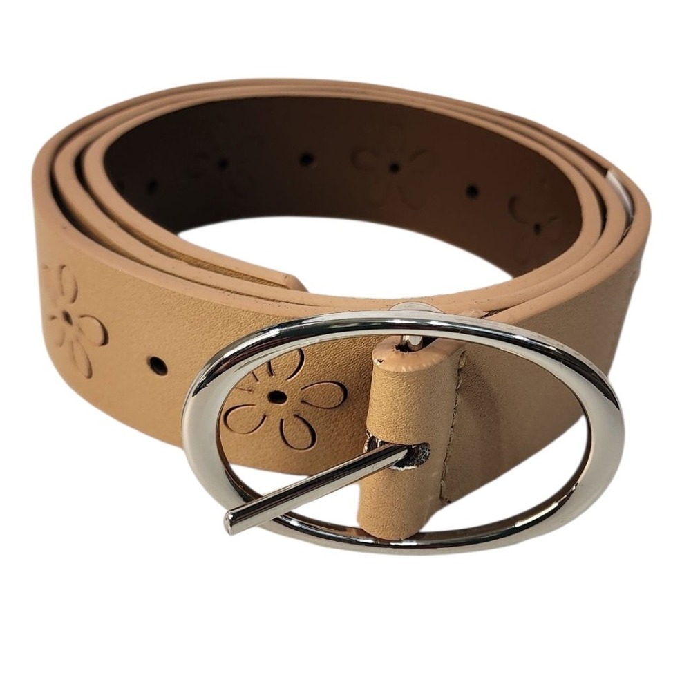 NWT Madden Girl Tan Boho Floral Embossed Oval Buckle Belt Women's Size Large - Picture 4 of 6